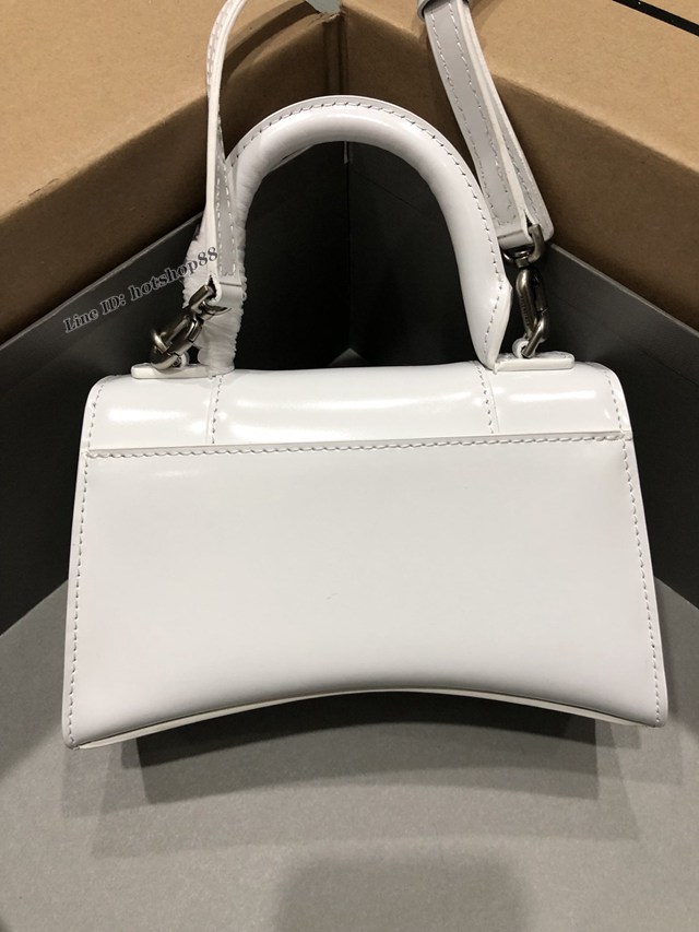 Balenciaga專櫃爆款小號手提女包 巴黎世家平紋白色銀扣Hourglass沙漏包 fyj1621